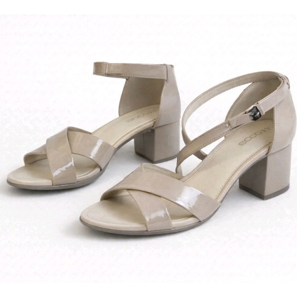 ECCO Beige Block Heel Sandals Women EU 40 US 9 9.5 Comfort Ankle Strap Shoes
